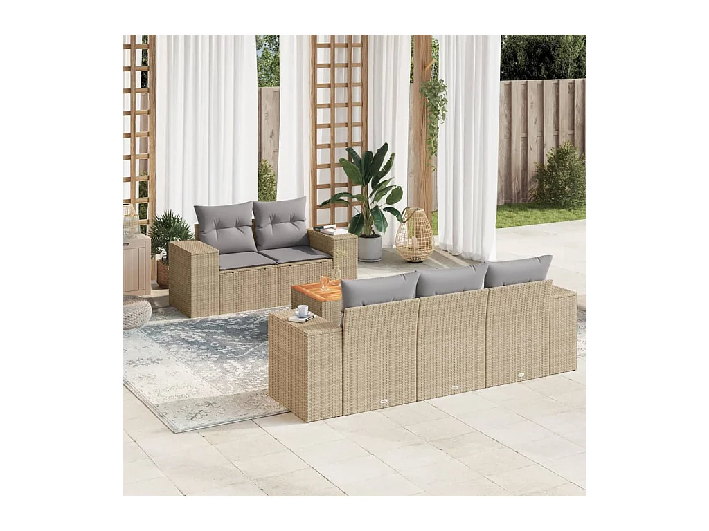 Salon de jardin avec coussins 6 pcs beige résine tressée