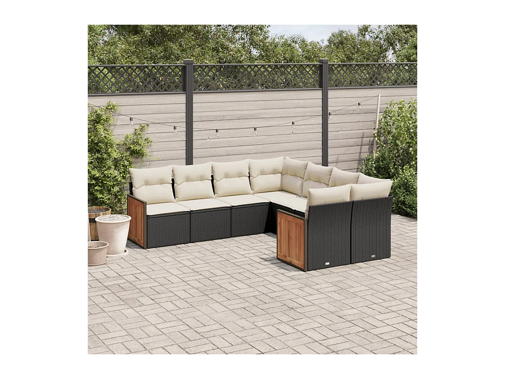 8-tlg. Garten-Sofagarnitur mit Kissen Schwarz Poly Rattan