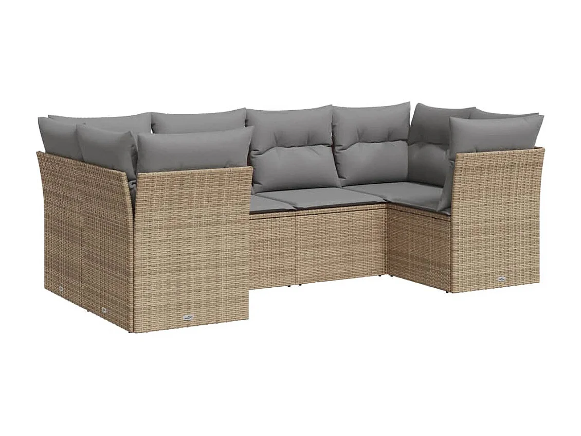 Set Divano da Giardino 6 pz con Cuscini Beige in Polyrattan