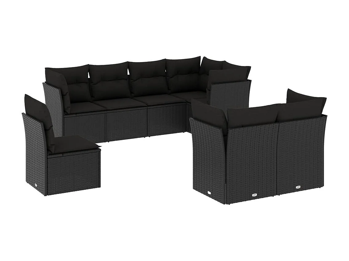 Salon de jardin 8 pcs avec coussins noir résine tressée