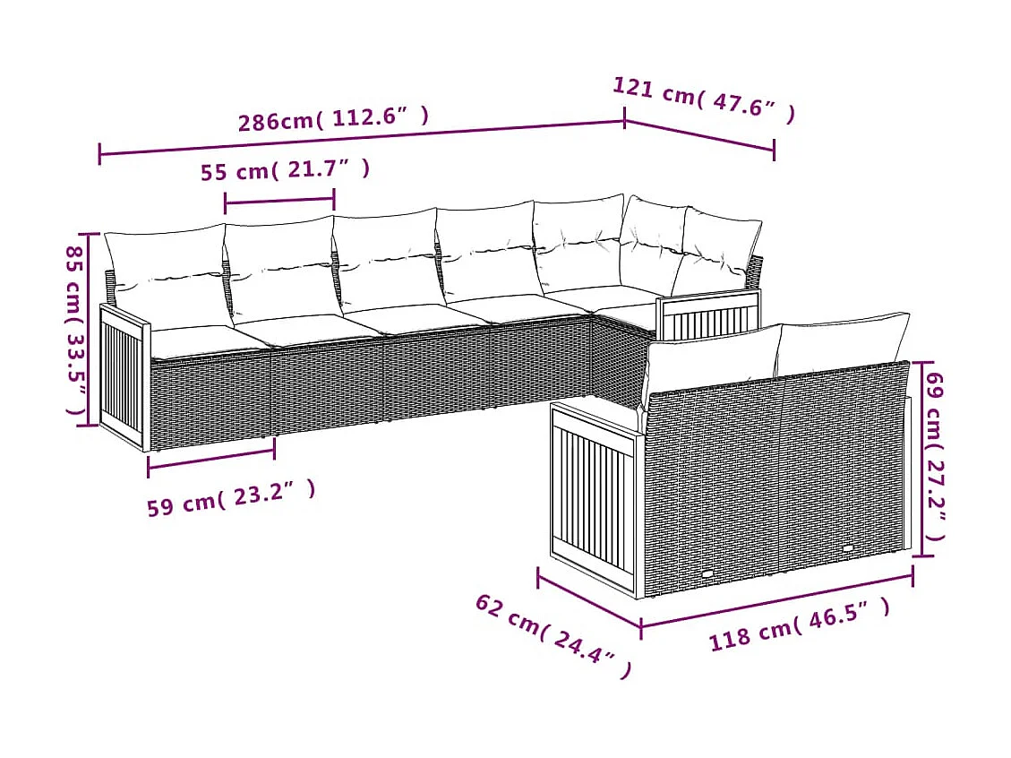 Set Divano da Giardino 8 pz con Cuscini Beige in Polyrattan