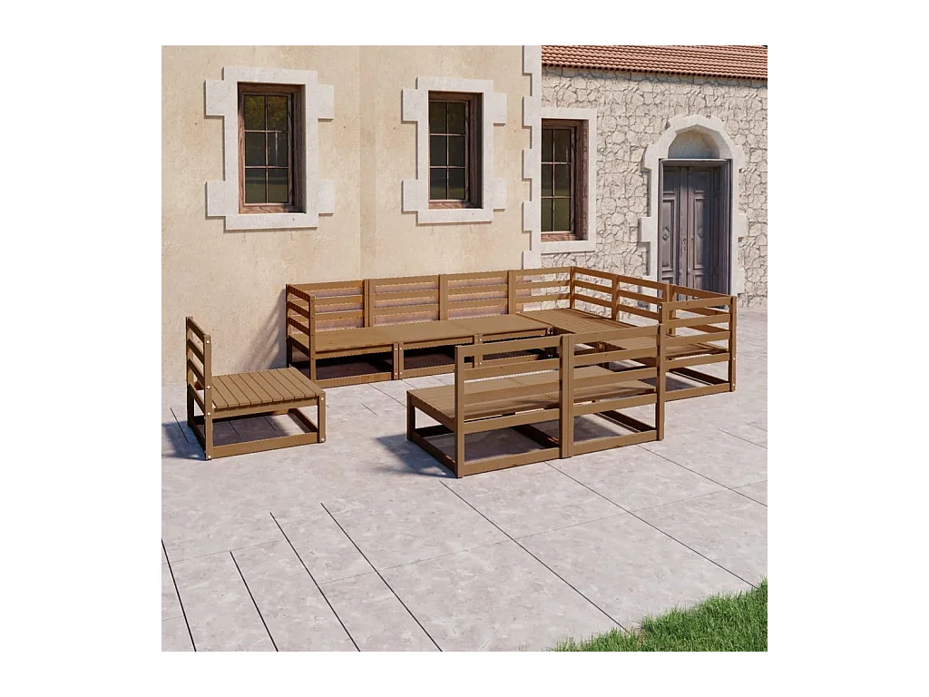Set Salotto da Giardino 9pz Marrone Ambra Legno Massello Pino