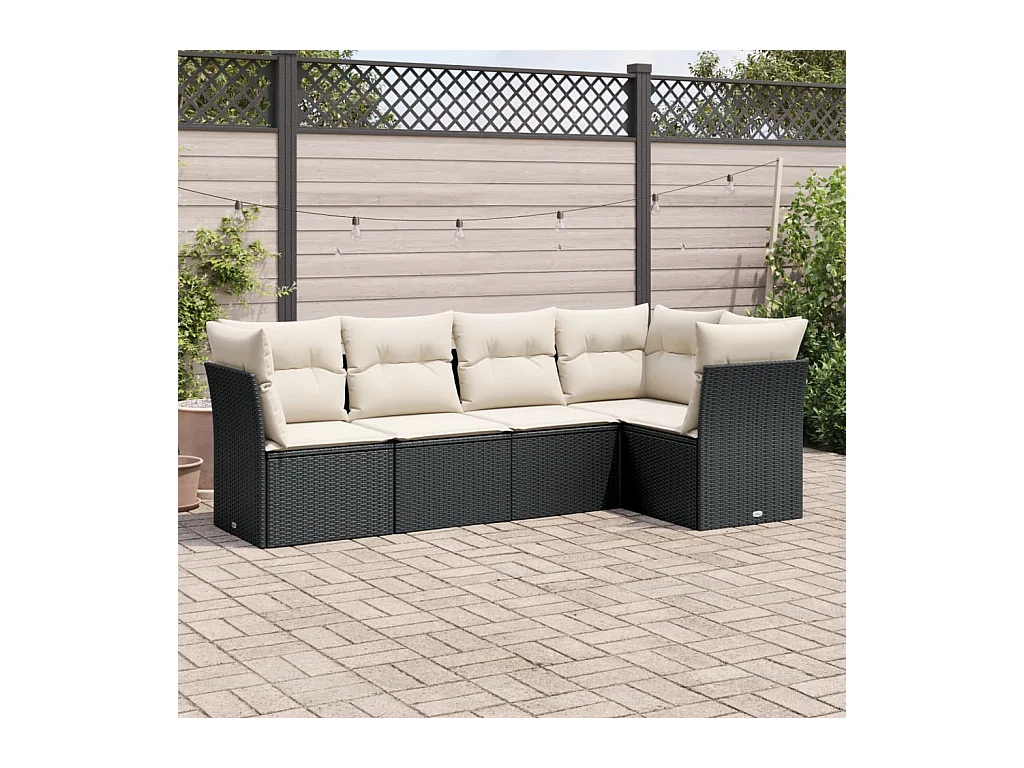 Set Divani da Giardino 5 pz con Cuscini in Polyrattan Nero