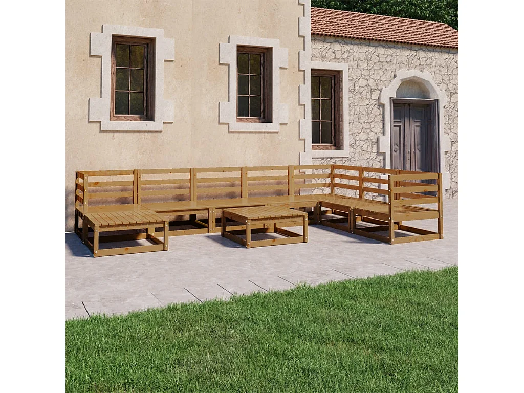 9 pcs conjunto lounge de jardim pinho sólido castanho mel