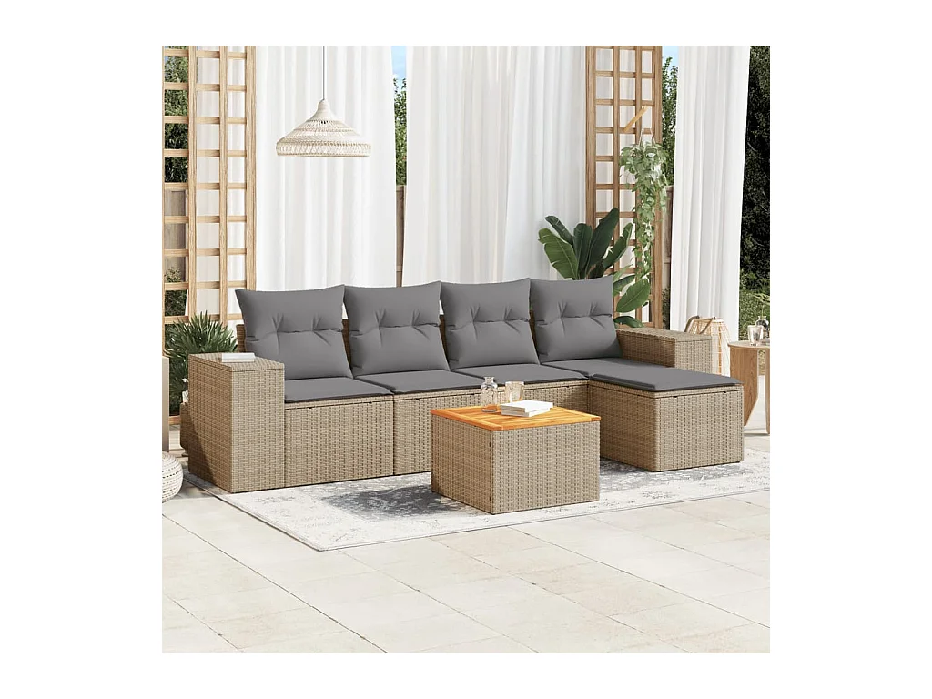 Set Divano da Giardino 6 pz con Cuscini Beige in Polyrattan