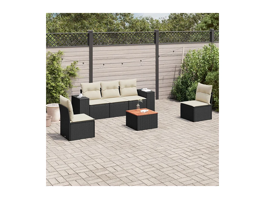 Set Divano da Giardino 6 pz con Cuscini Nero in Polyrattan