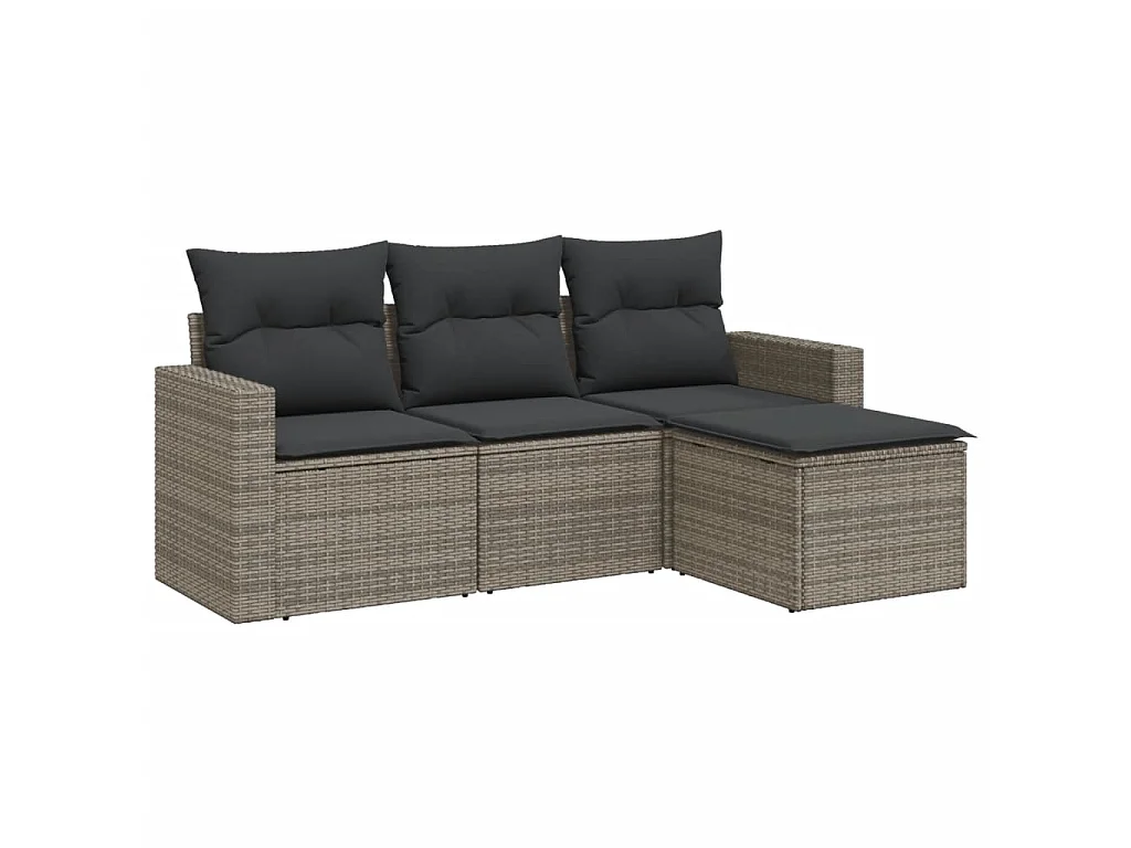 Salon de jardin 4 pcs avec coussins gris résine tressée