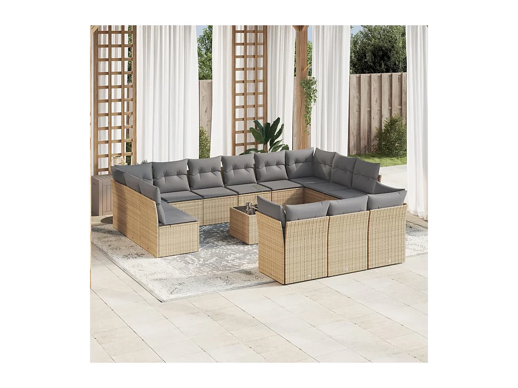 14-delige Loungeset met kussens poly rattan beige