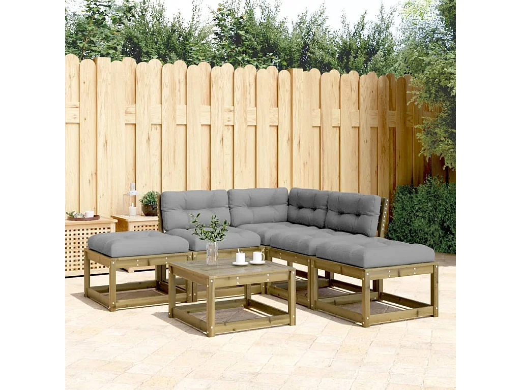 Salon de jardin 5 pcs avec coussins bois de pin imprégné