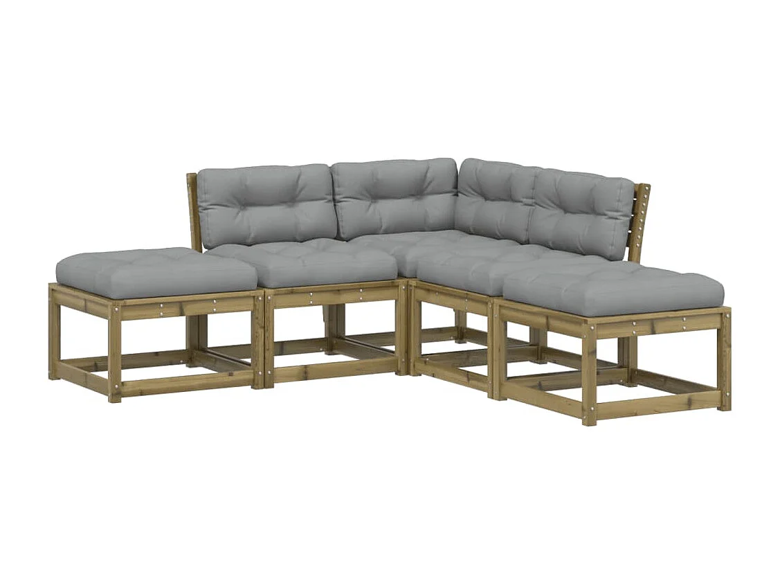 Salon de jardin 5 pcs avec coussins bois de pin imprégné