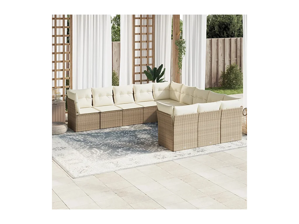 11-delige Tuinset met kussens poly rattan beige