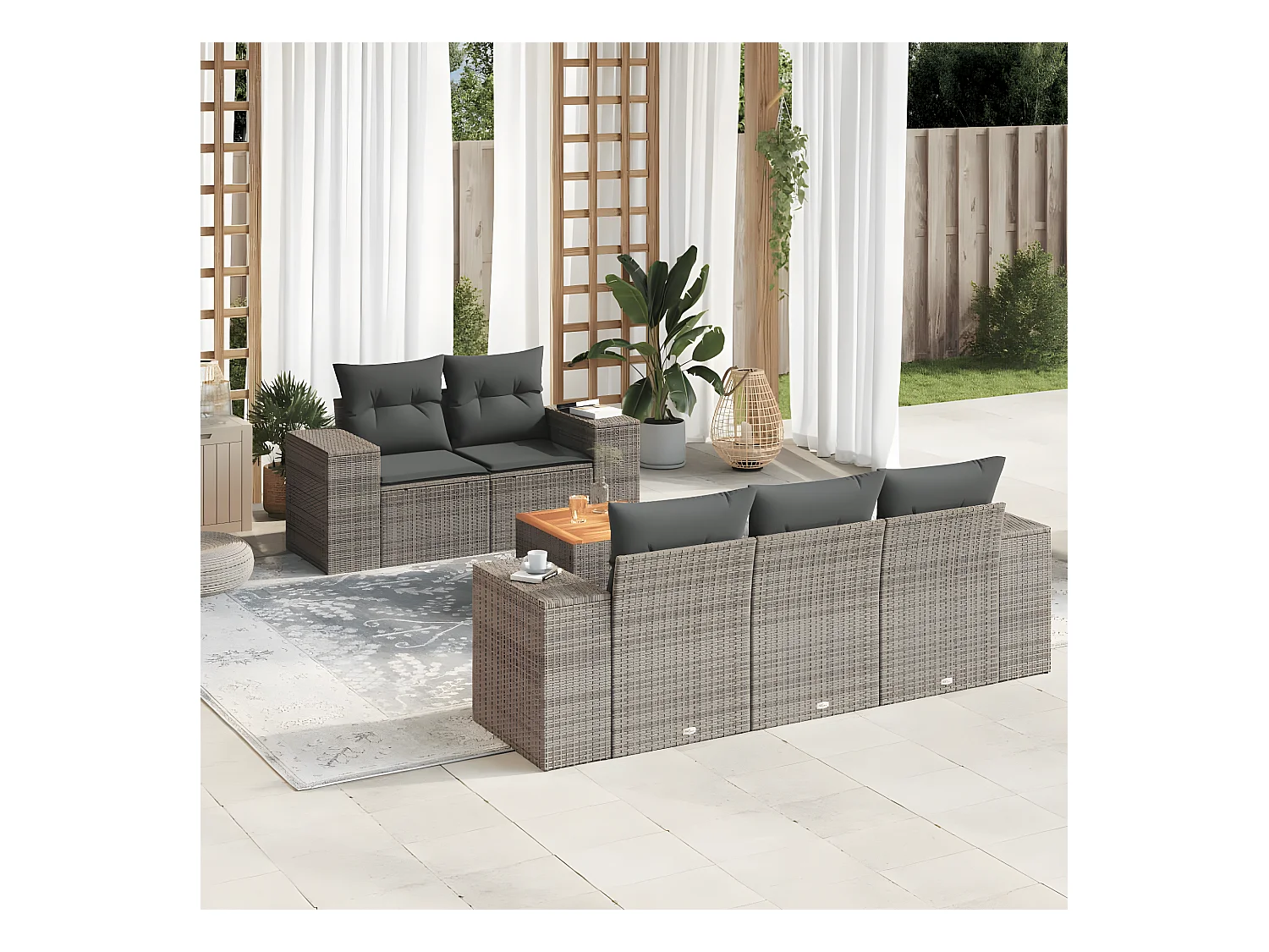 Salon de jardin 6 pcs avec coussins gris résine tressée