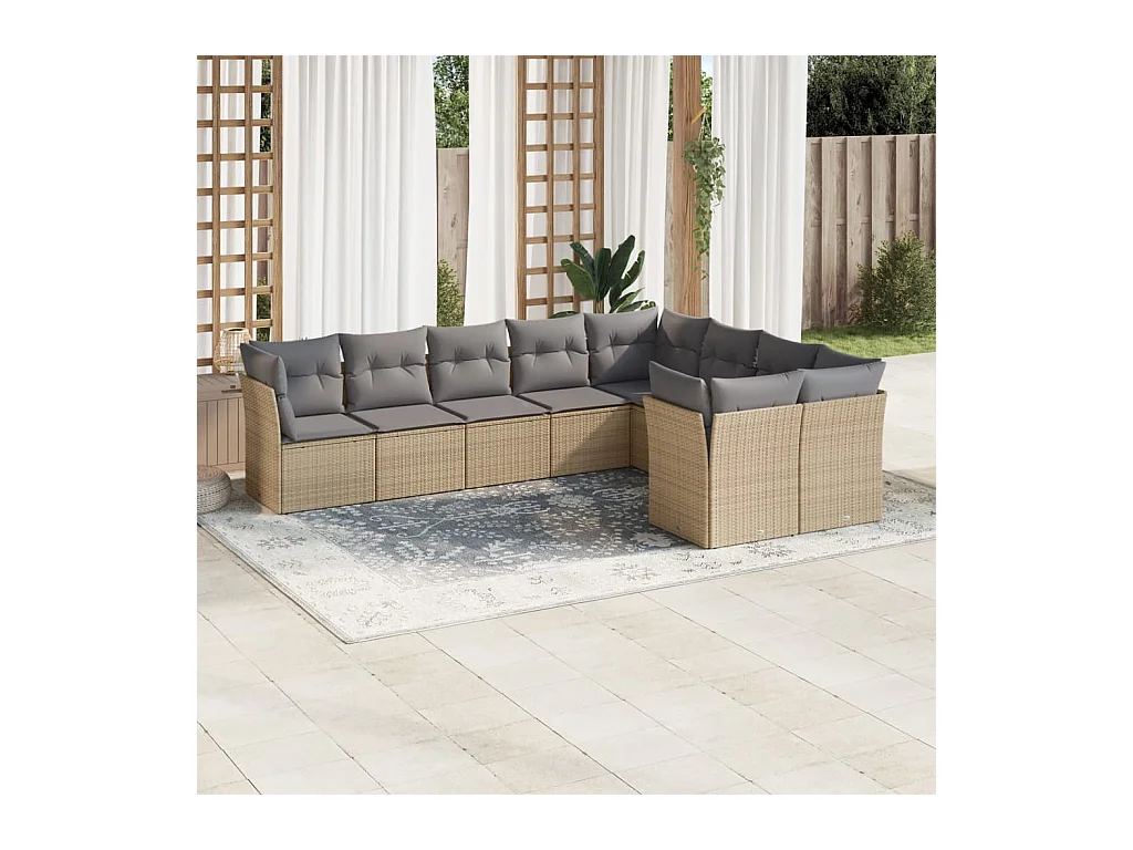 Set de sofás de jardín 9 pzas con cojines ratán sintético beige