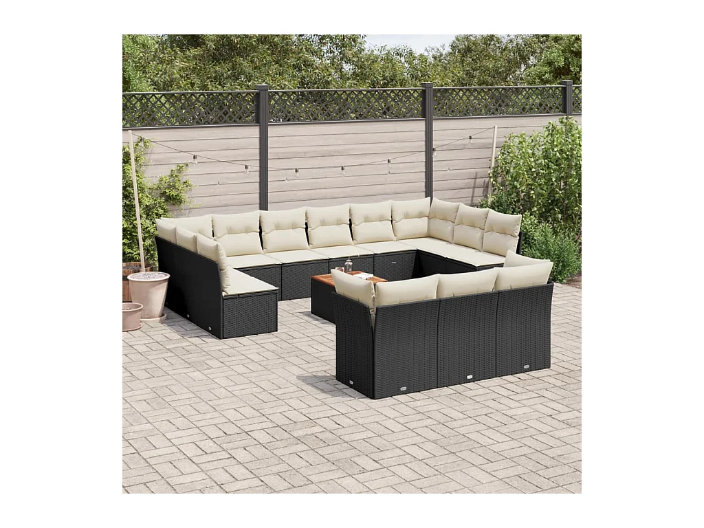 14-tlg. Garten-Sofagarnitur mit Kissen Schwarz Poly Rattan