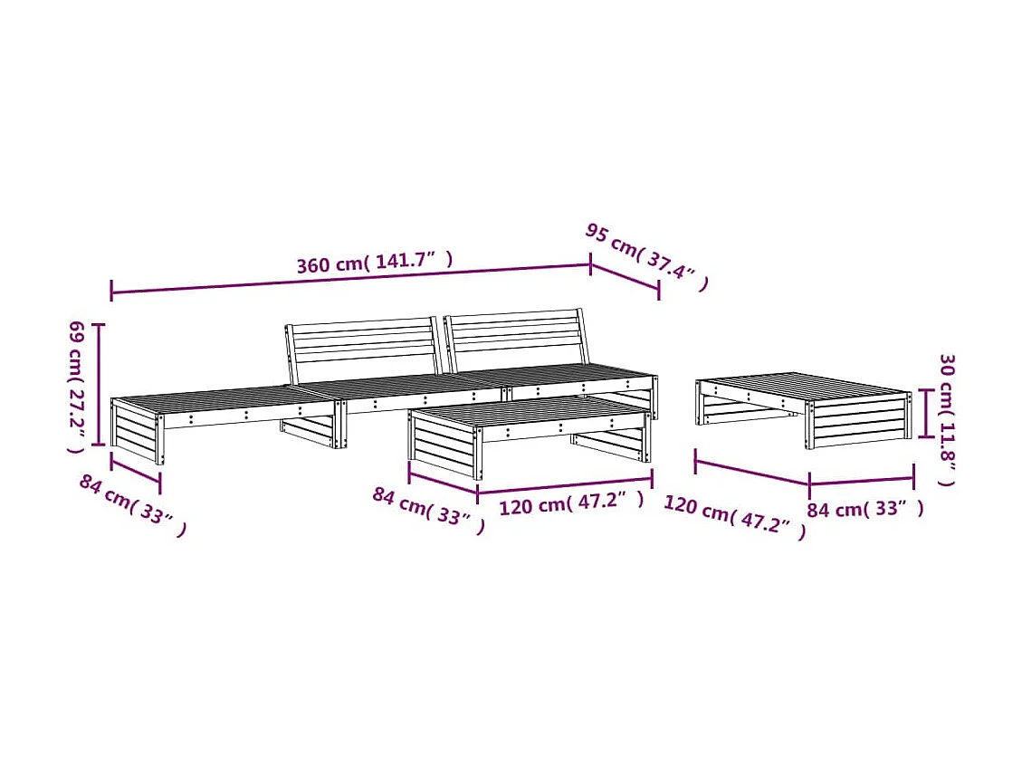 5-delige Loungeset massief grenenhout grijs