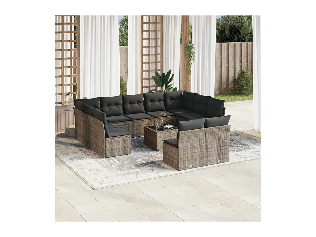 Set Divani da Giardino 12 pz con Cuscini Grigio in Polyrattan