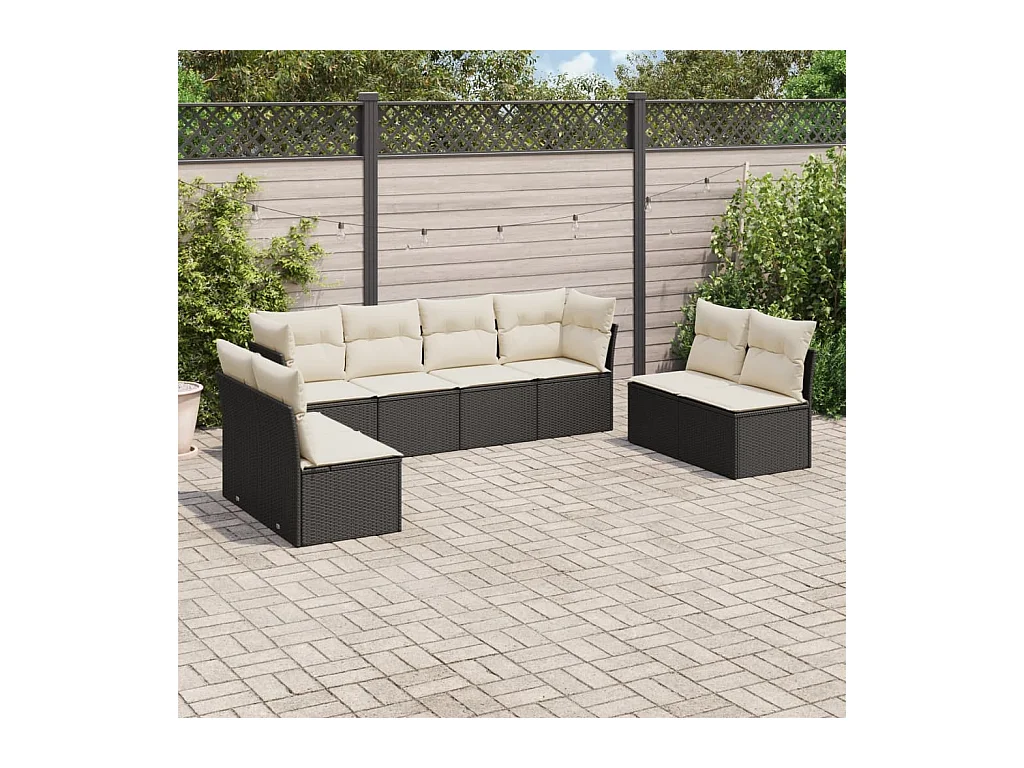Set Divani da Giardino con Cuscini 8 pz Nero in Polyrattan