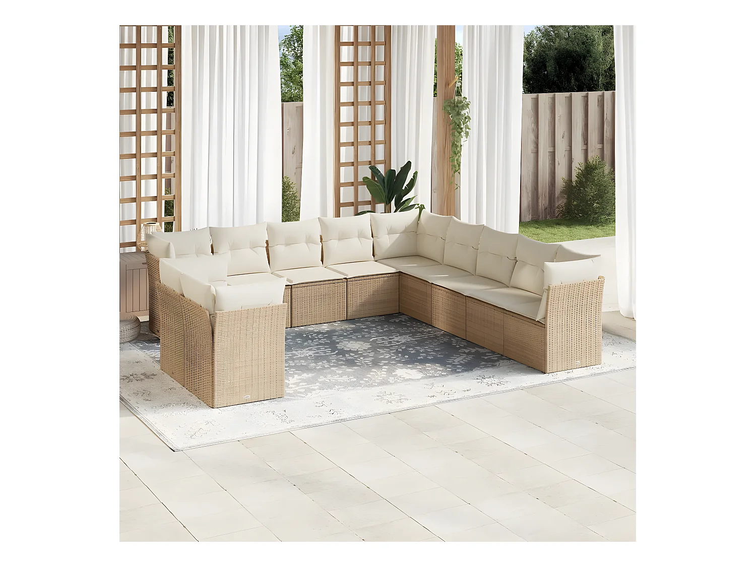 Salon de jardin 11 pcs avec coussins beige résine tressée