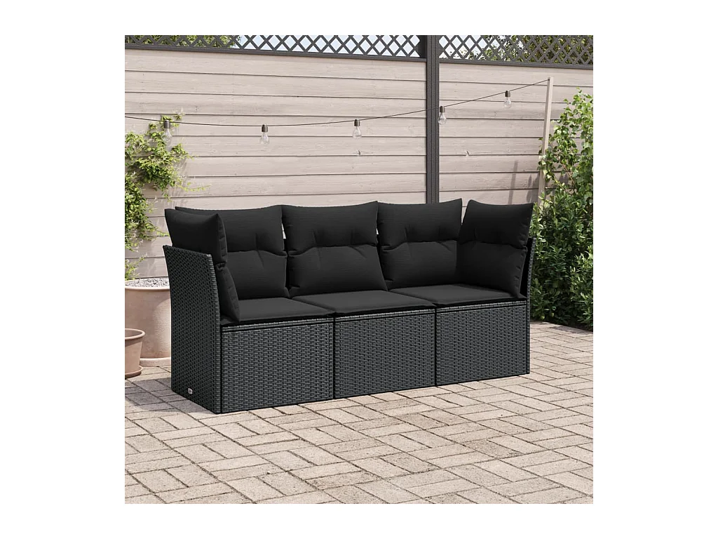 Set Divani da Giardino 3 pz con Cuscini in Polyrattan Nero