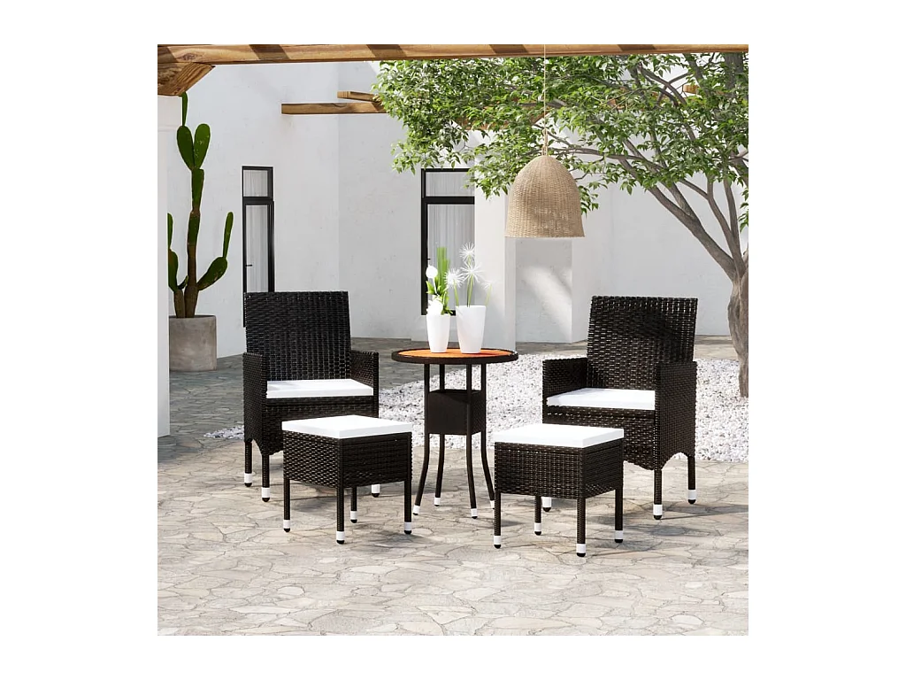 5-delige Loungeset poly rattan zwart