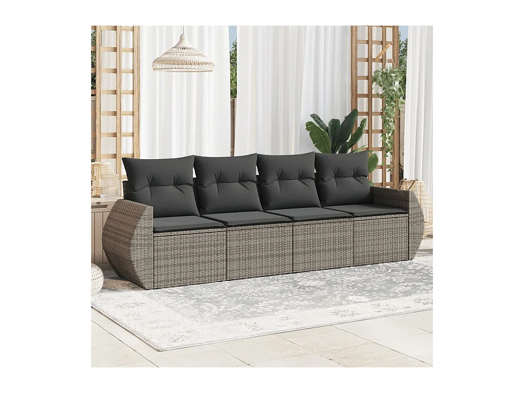 Salon de jardin 4 pcs avec coussins gris résine tressée