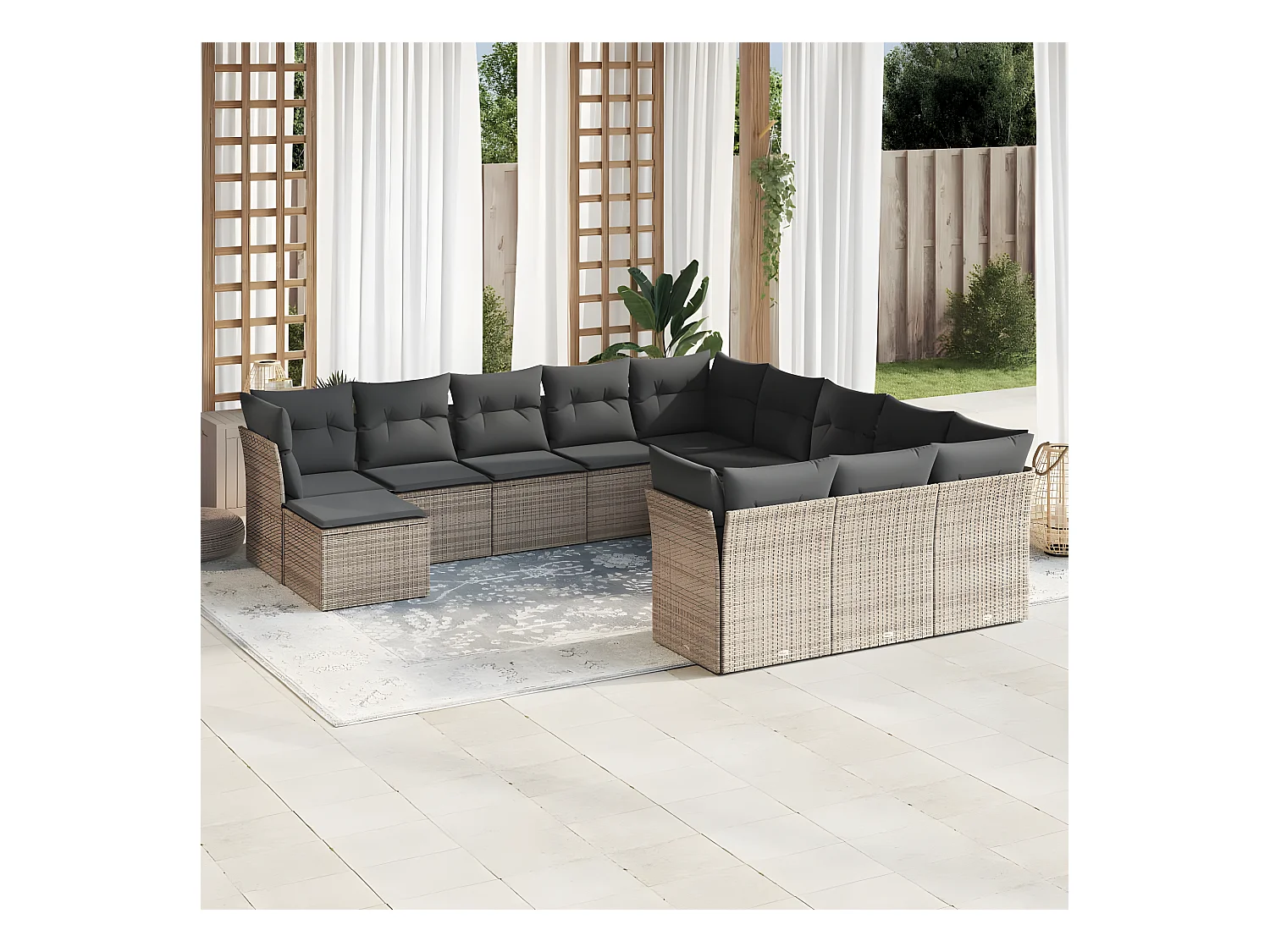Set Divani da Giardino 12 pz con Cuscini Grigio in Polyrattan