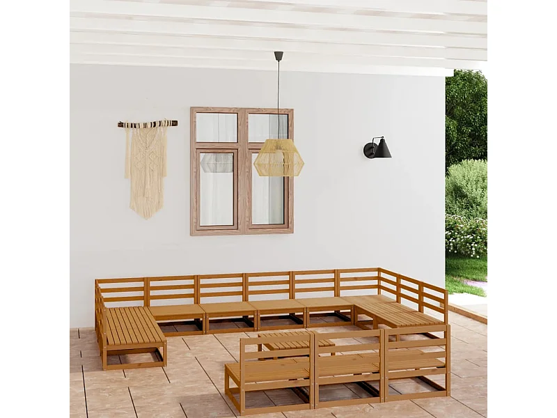 Salon de jardin 14 pcs bois de pin massif