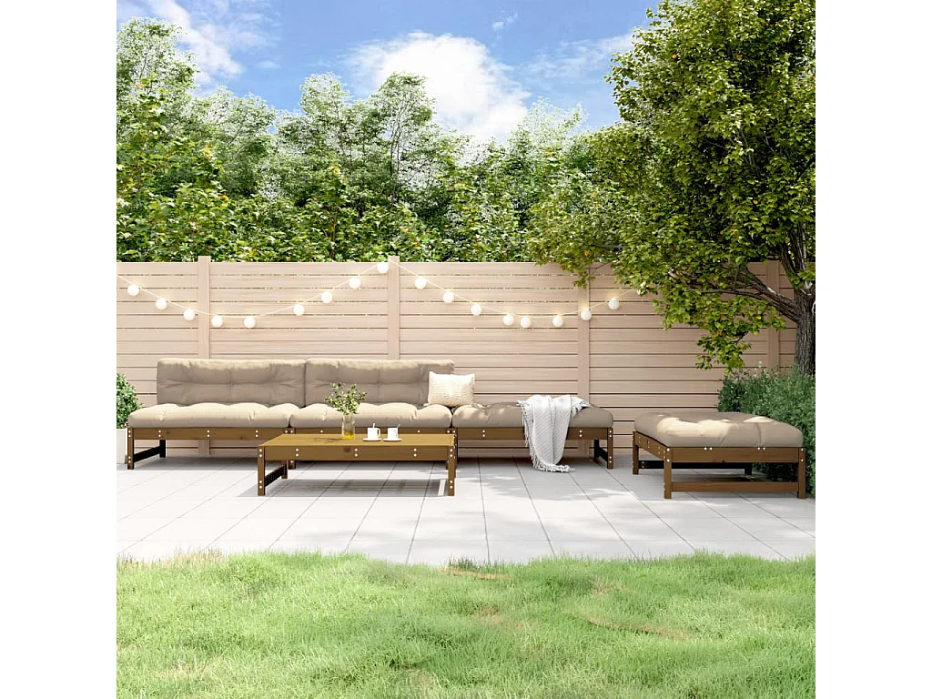 Salon de jardin 5 pcs marron miel bois de pin massif