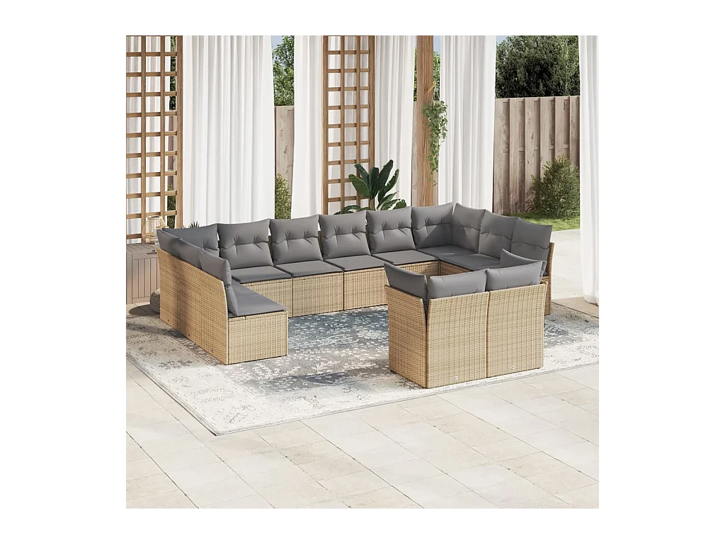 Salon de jardin avec coussins 12 pcs beige résine tressée