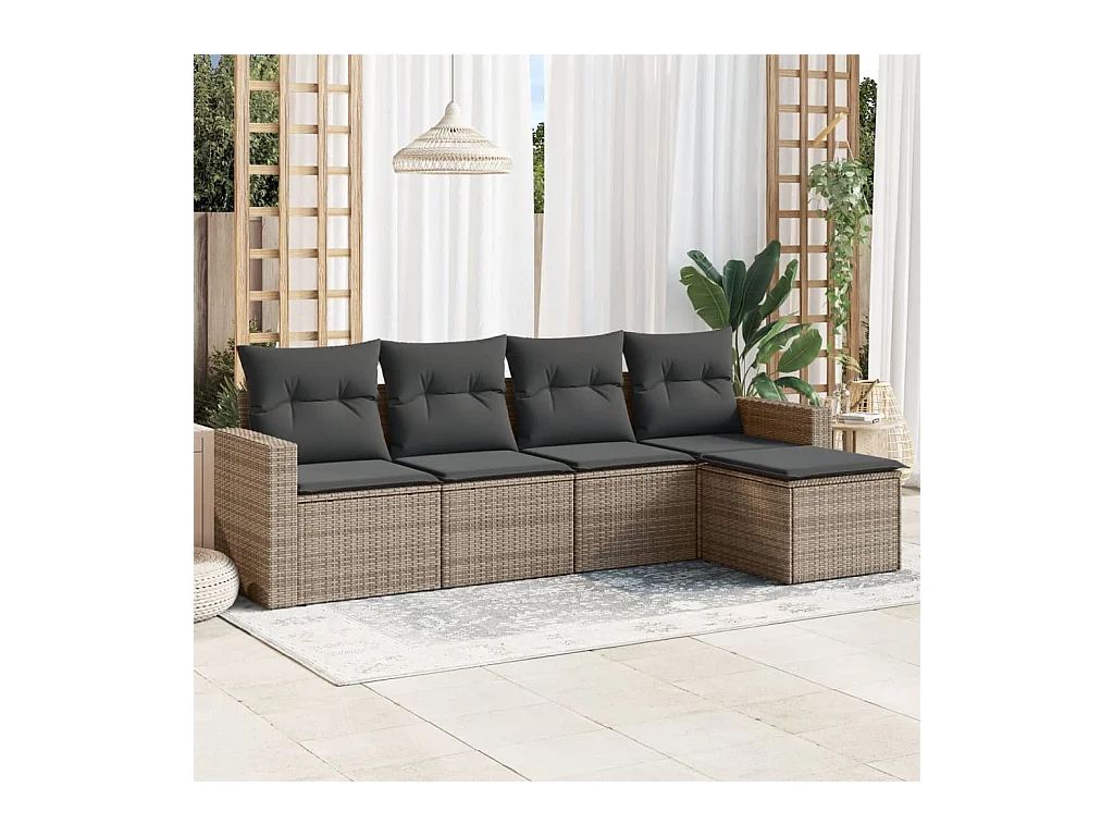 5-delige Loungeset met kussens poly rattan grijs