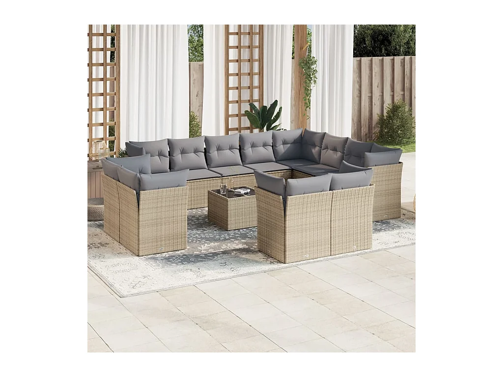 Salon de jardin avec coussins 13 pcs beige résine tressée