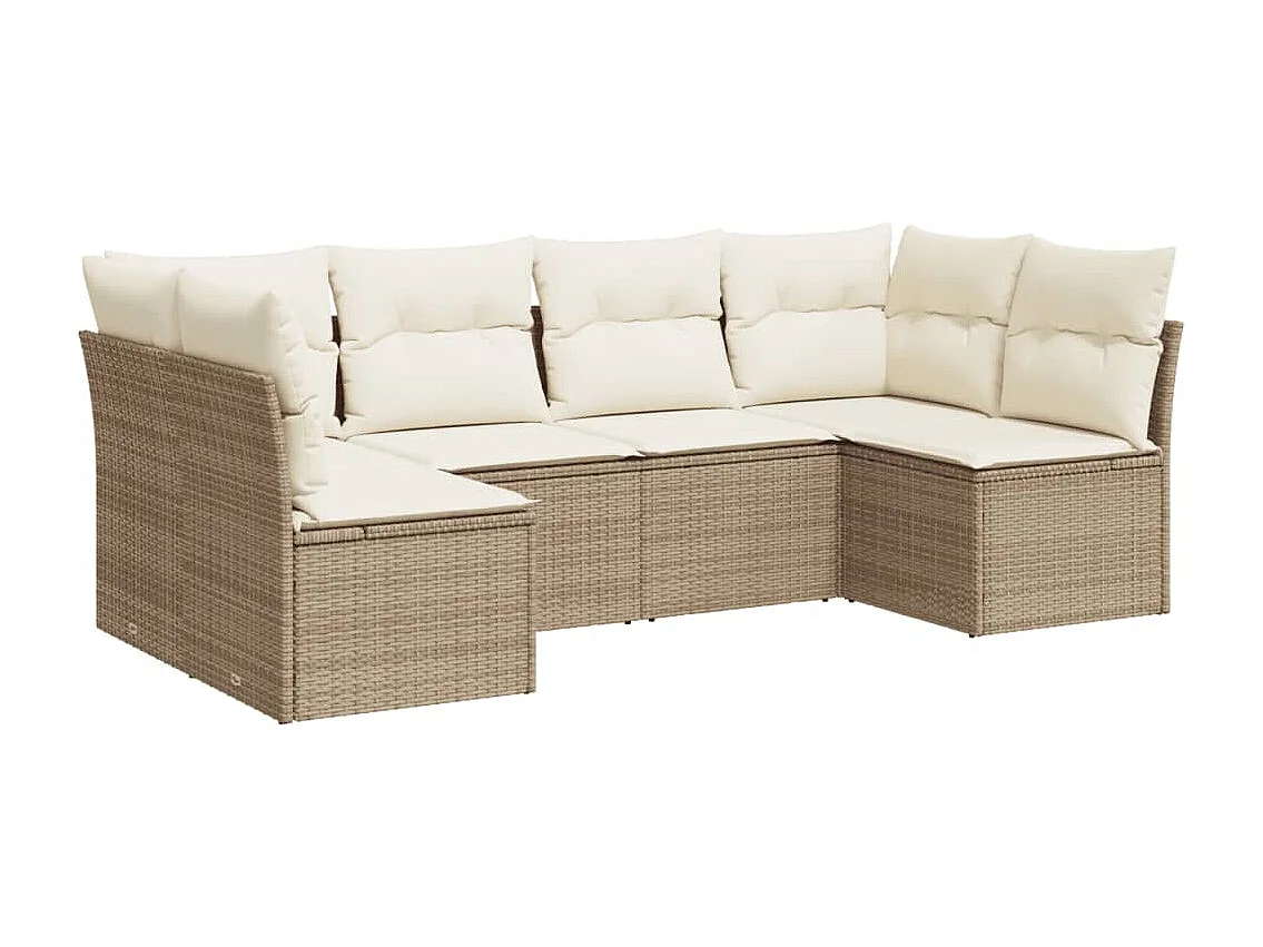 Salon de jardin avec coussins 6 pcs beige résine tressée