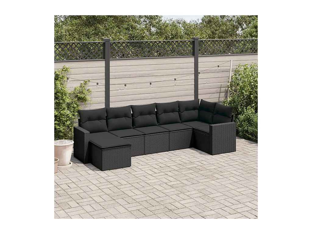 Set Divani da Giardino con Cuscini 7pz Nero Polyrattan