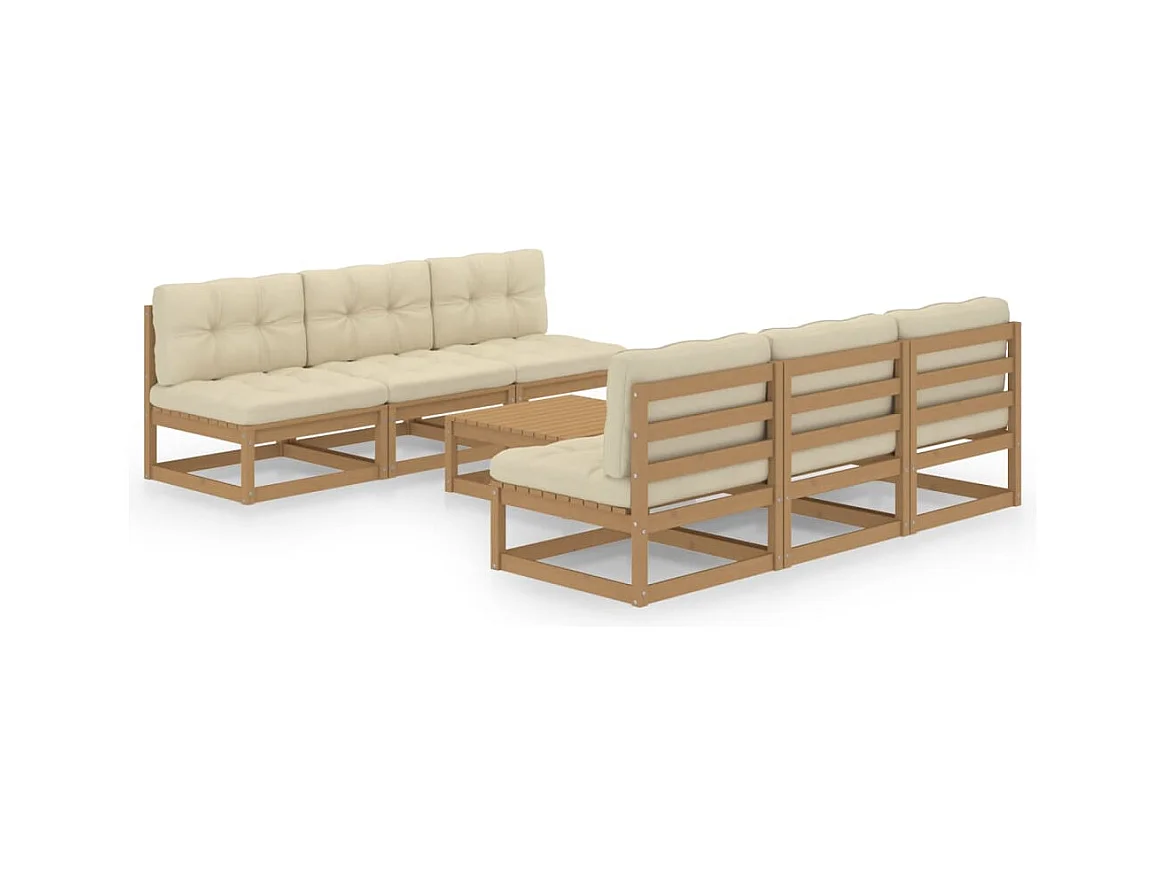 7-delige Loungeset met kussens massief grenenhout