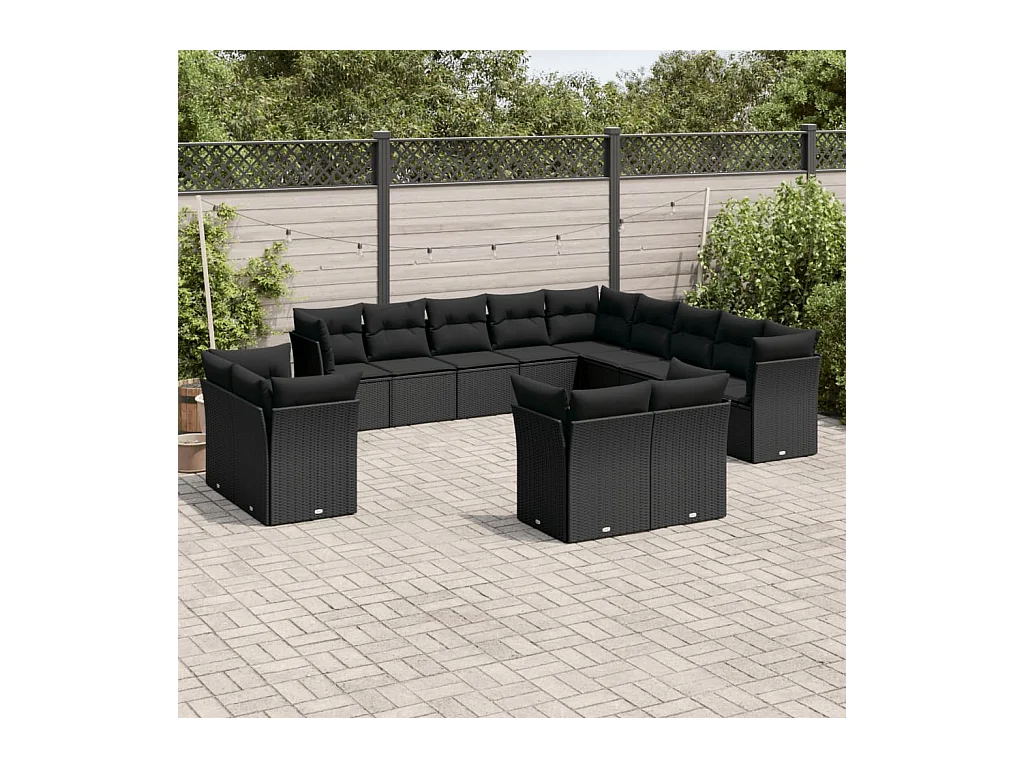 13-delige Loungeset met kussens poly rattan zwart