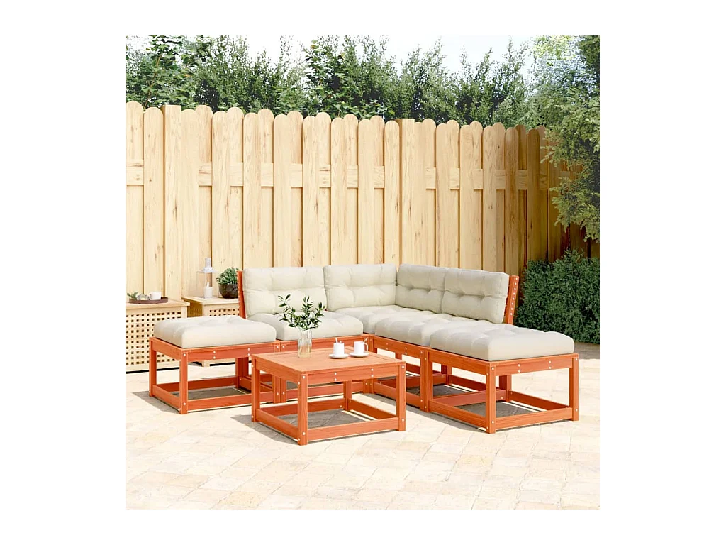 Set Divani Giardino 5pz con Cuscini Marrone Cera Massello Pino