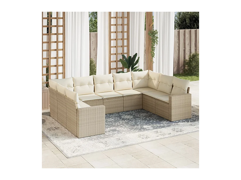 9-delige Loungeset met kussens poly rattan beige