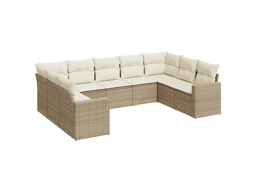 9-delige Loungeset met kussens poly rattan beige