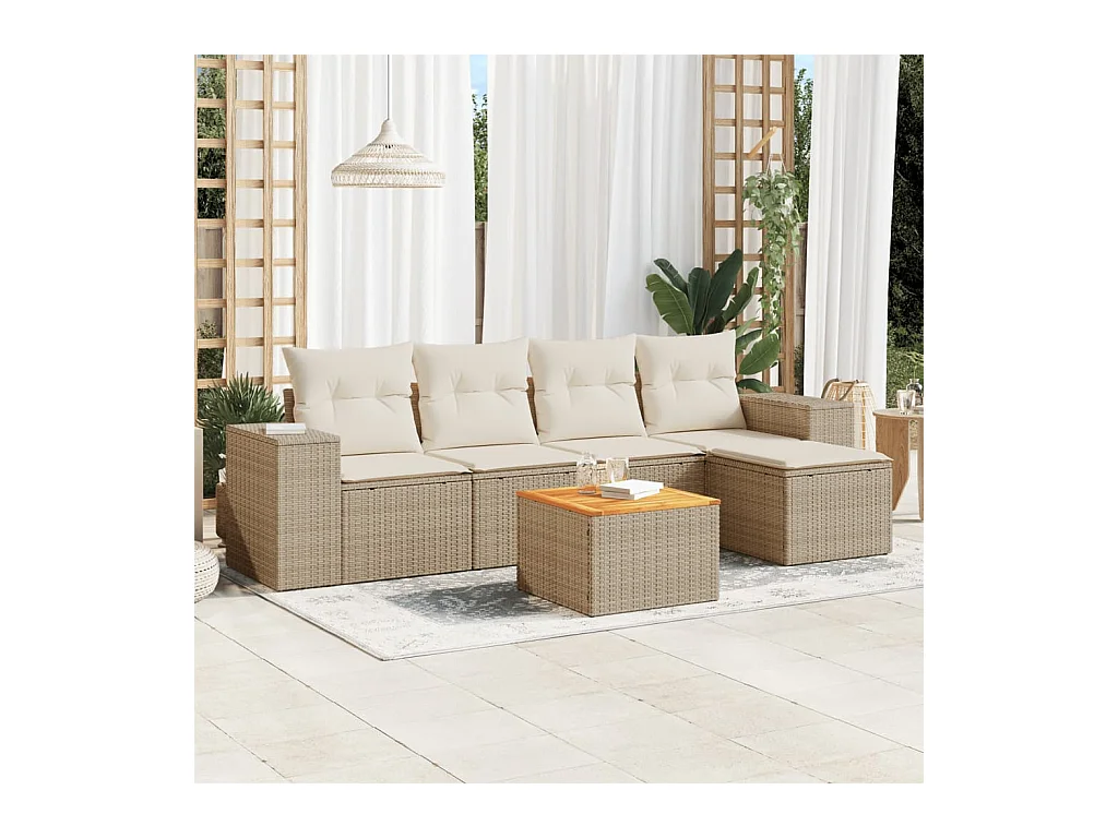Salon de jardin avec coussins 6 pcs beige résine tressée