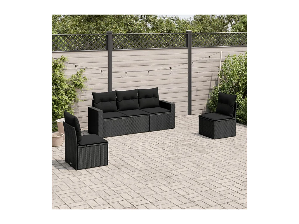 Set Divani da Giardino 5 pz con Cuscini in Polyrattan Nero