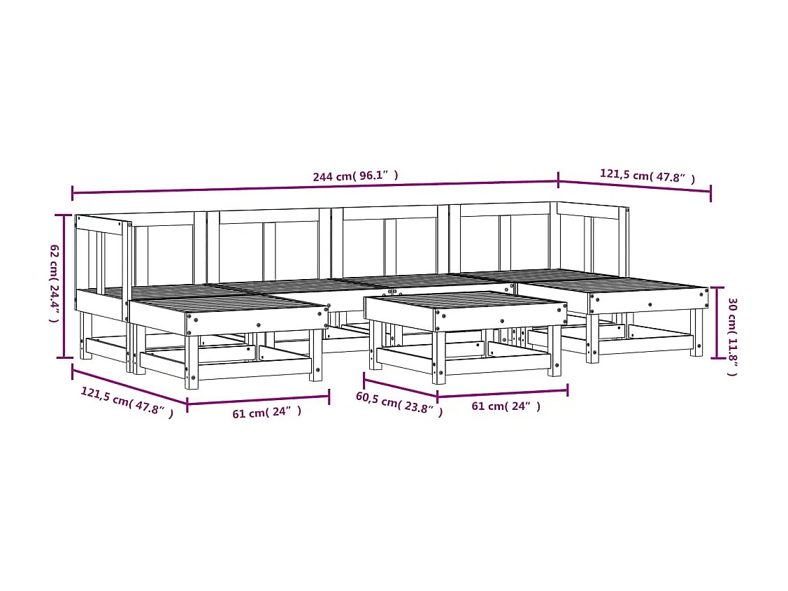 Set Salotto da Giardino 7 pz in Legno Massello di Douglas
