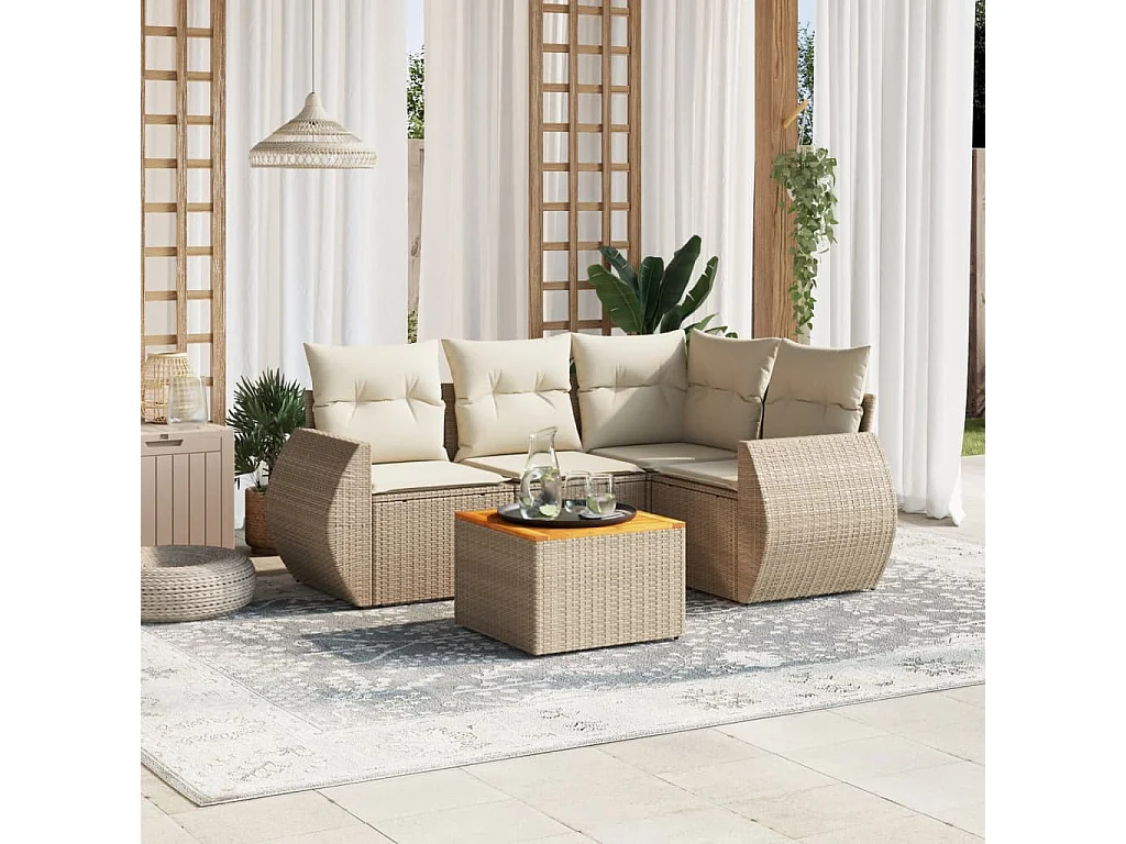 Salon de jardin avec coussins 5 pcs beige résine tressée