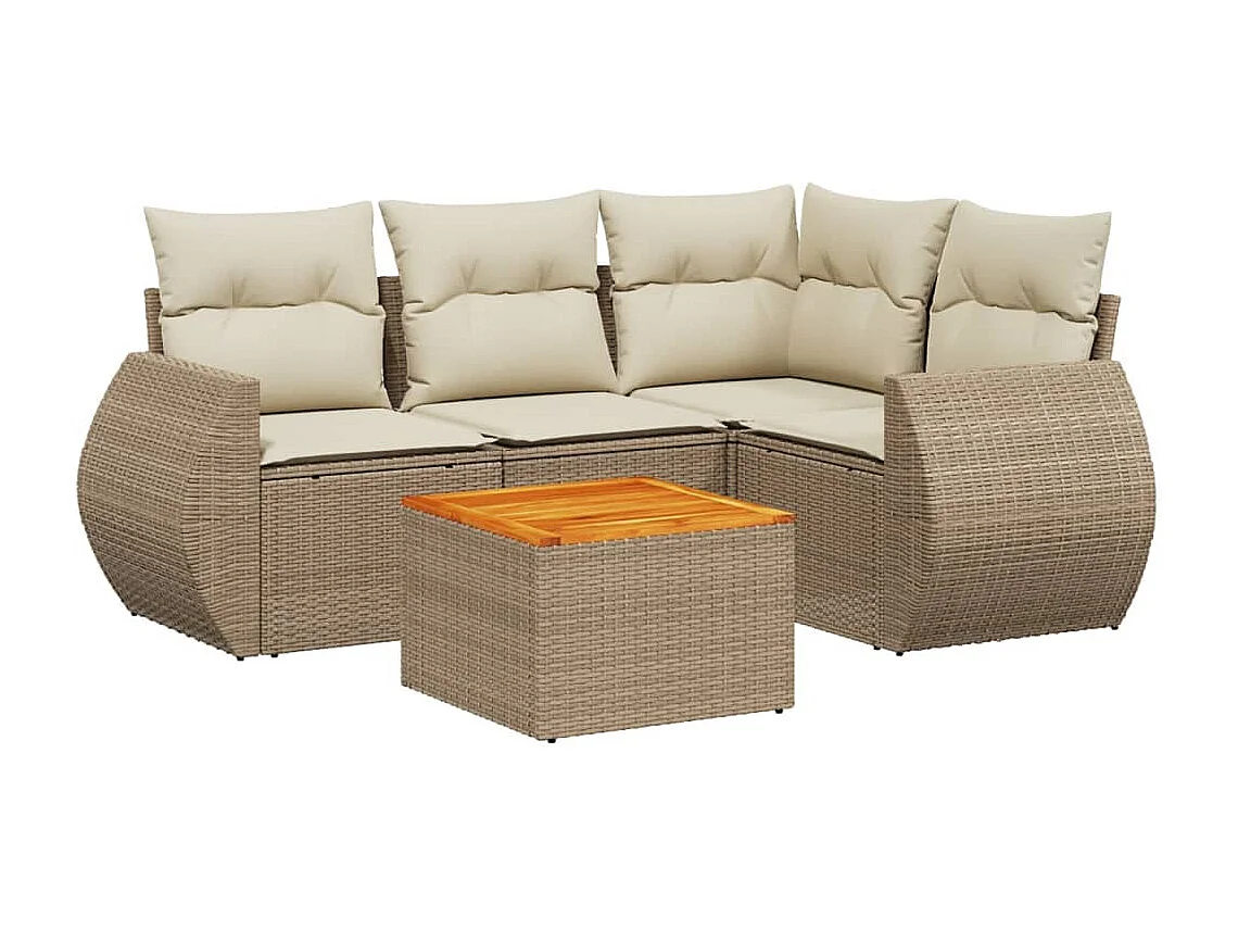 5-delige Loungeset met kussens poly rattan beige