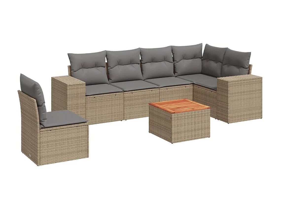 Set Divani da Giardino 7 pz con Cuscini Beige in Polyrattan