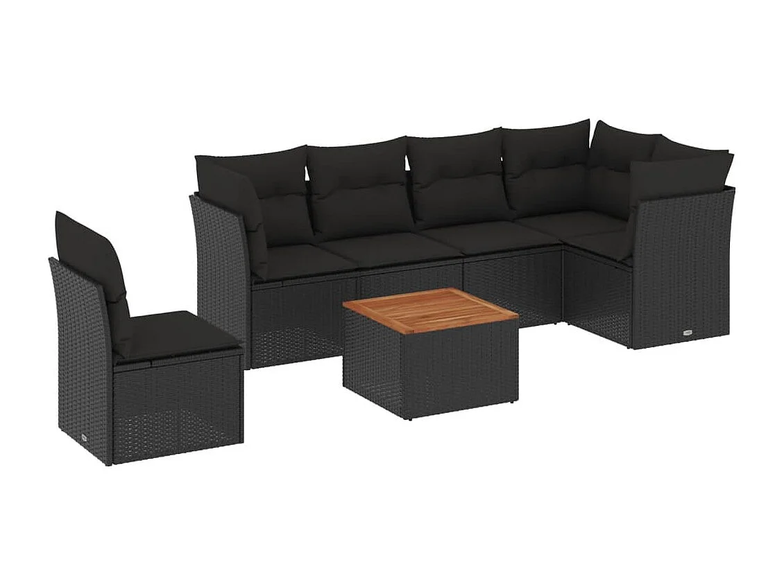 7-tlg. Garten-Sofagarnitur mit Kissen Schwarz Poly Rattan