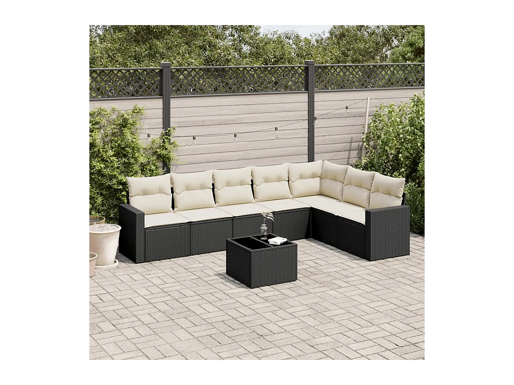 Salon de jardin 8 pcs avec coussins noir résine tressée