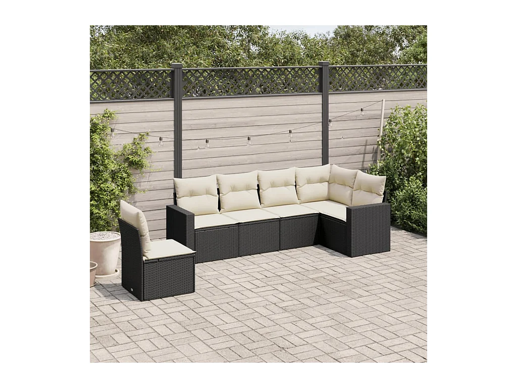 6-delige Loungeset met kussens poly rattan zwart