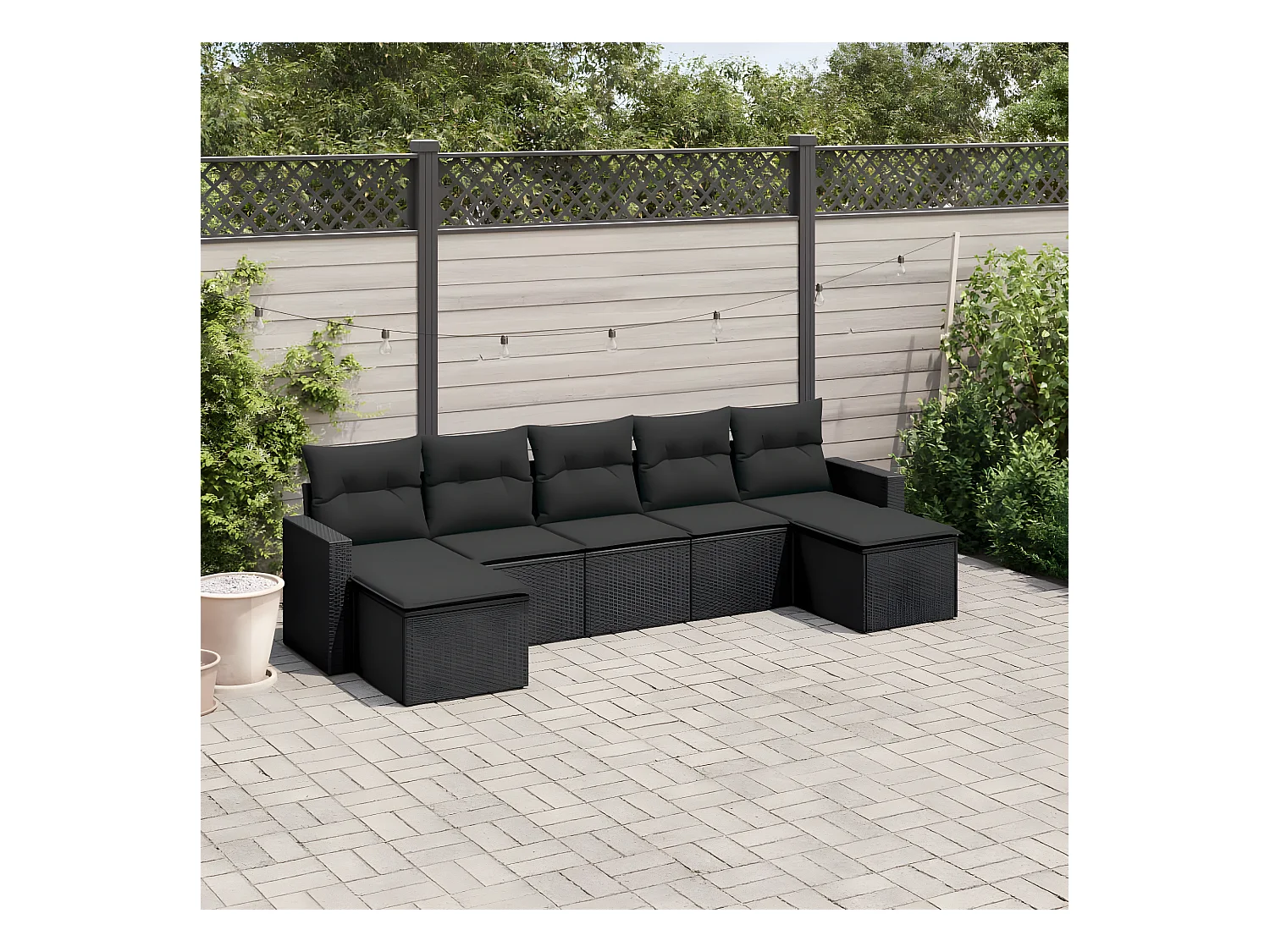 7-tlg. Garten-Sofagarnitur mit Kissen Schwarz Poly Rattan