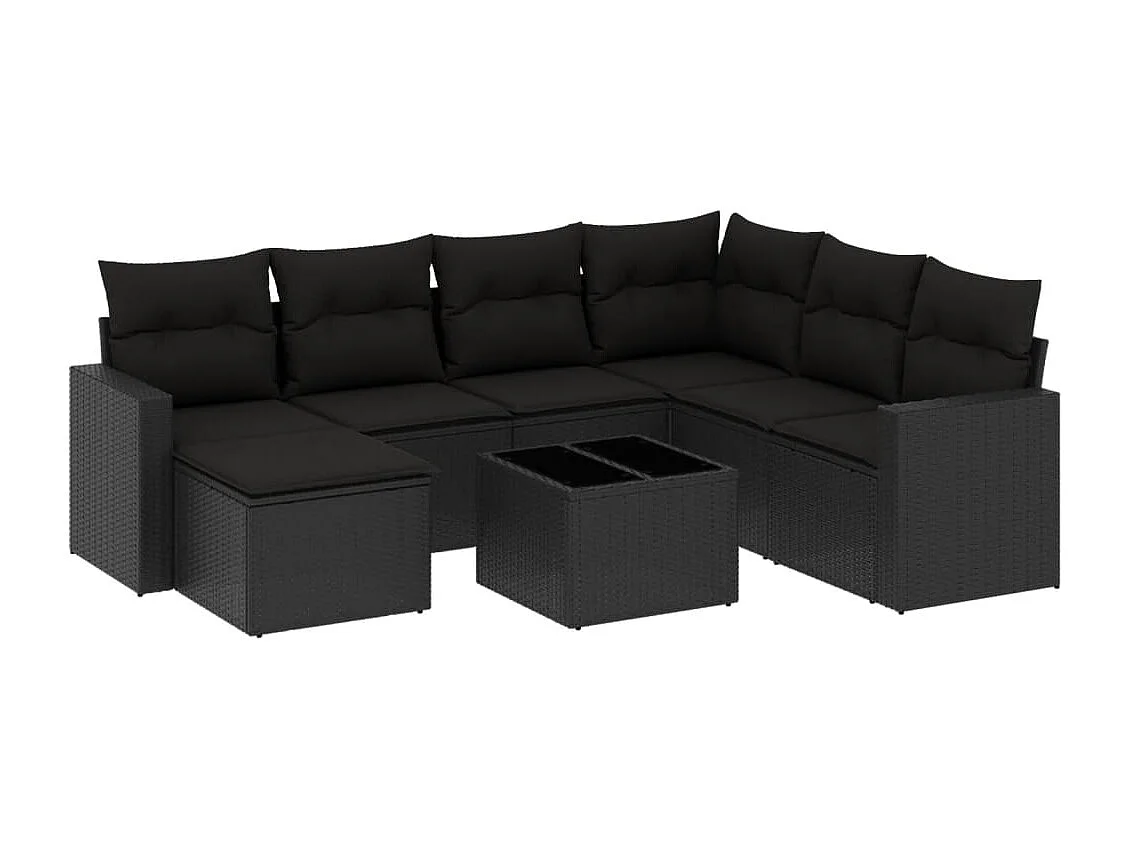 8-tlg. Garten-Sofagarnitur mit Kissen Schwarz Poly Rattan