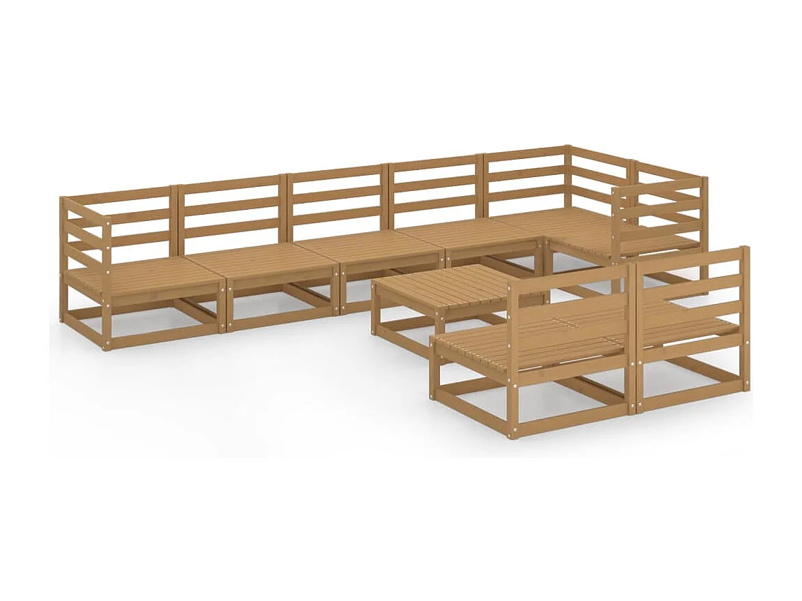 9-delige Loungeset massief grenenhout honingbruin